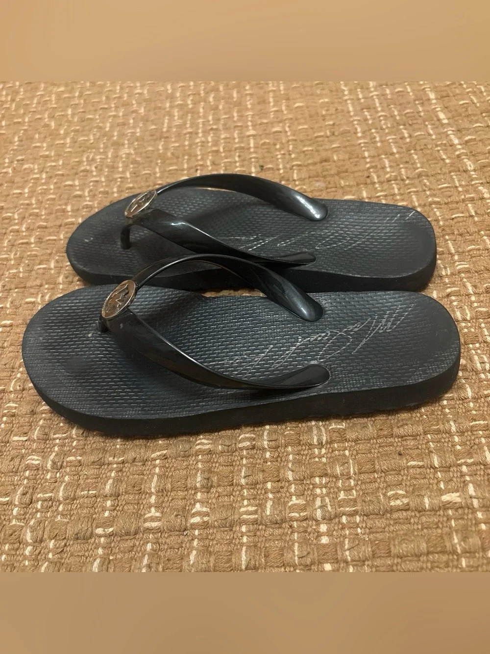 Michael Kors Black Women's MK Logo Jelly Flip Flop Sandals